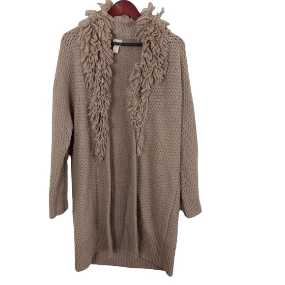 Chico's Loop Collar Long Cardigan Sweater Neutral Tan Size 1 /Medium Open Front. - Picture 1 of 11